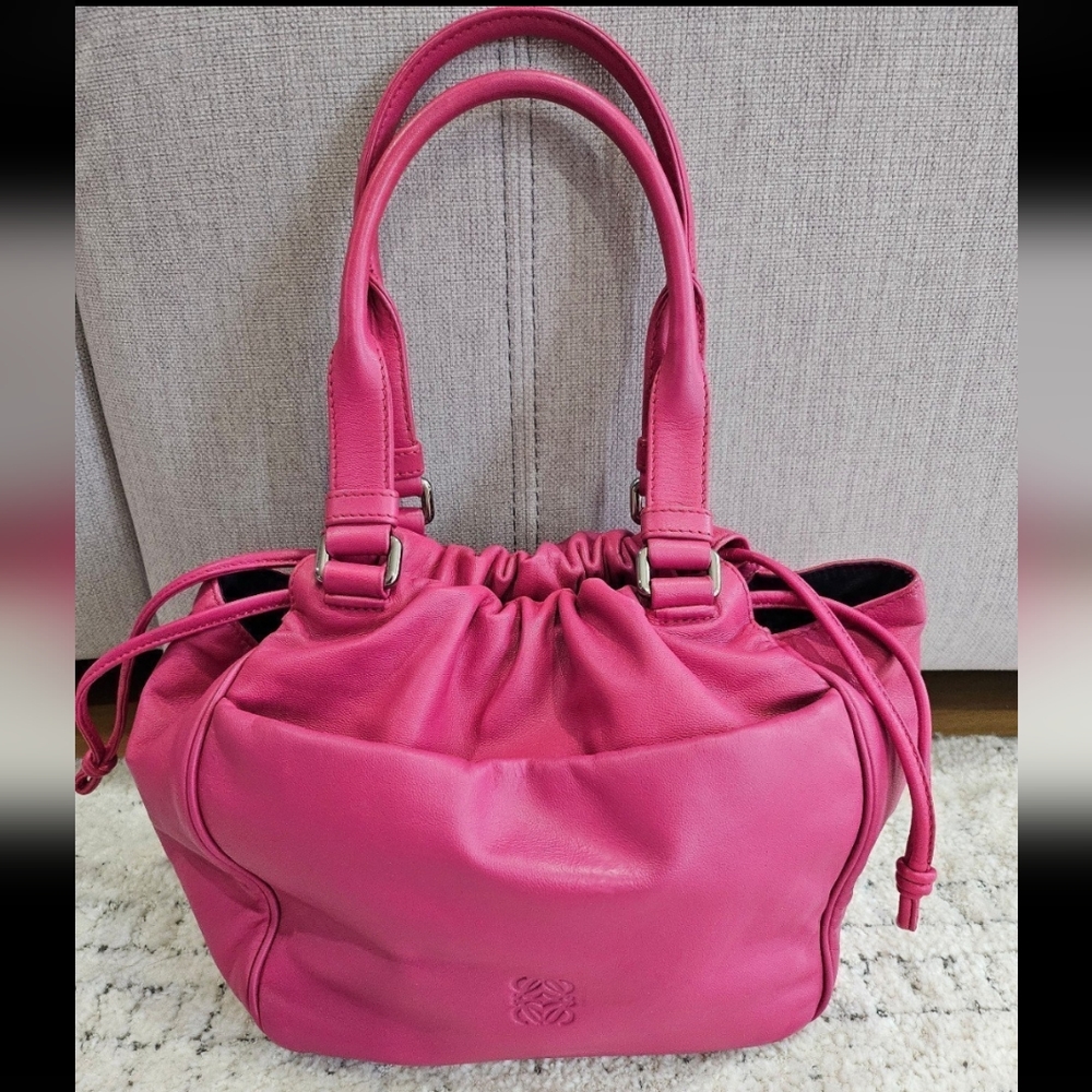 Loewe Pink Drawstring Leather Tote Bag